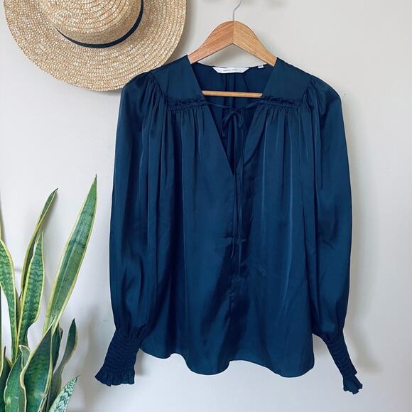 Rebecca Taylor Tie Neck Sateen Blouse - Picture 3 of 7